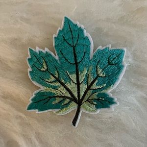 Embroidered Maple Leaf Patch in Turquoise Blue (Iron On/ Sew On/ Glue On)
